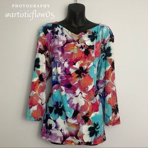 NEW! Investments 3/4 Length Sleeve Floral Top